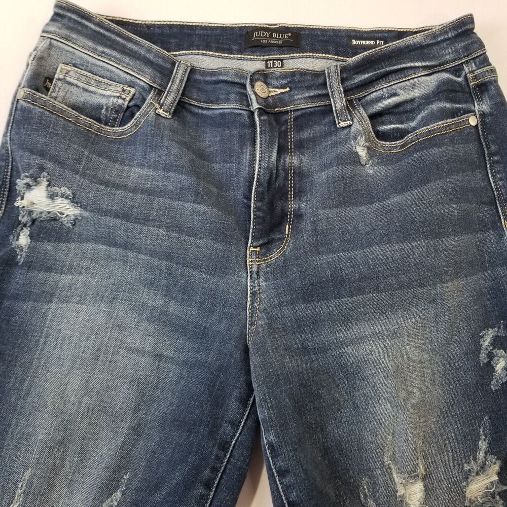 Judy Blue Women's Straight Leg Jeans - Distressed Blue - Picture 5 of 12